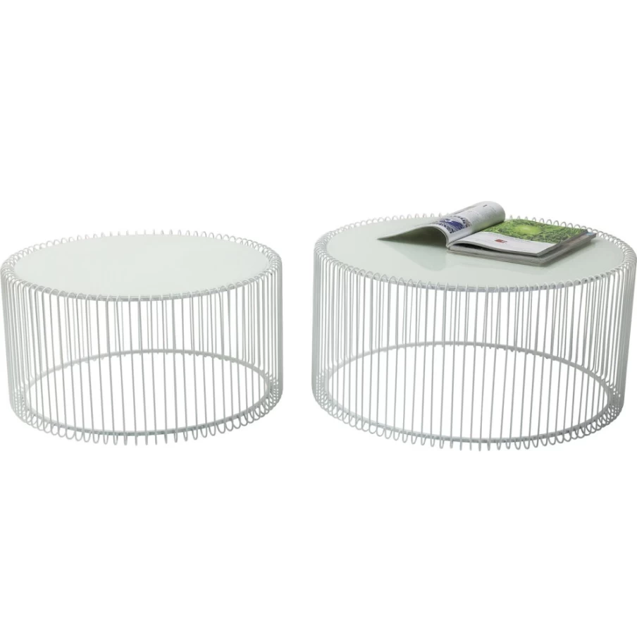 KARE Design Modern White Wire Coffee Table Set of 2 - Stylish Living Room Furniture