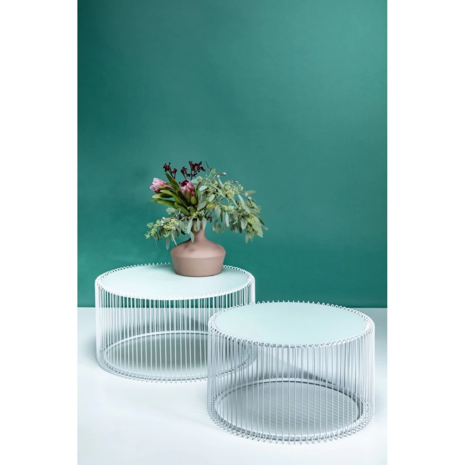 KARE Design Modern White Wire Coffee Table Set of 2 - Stylish Living Room Furniture