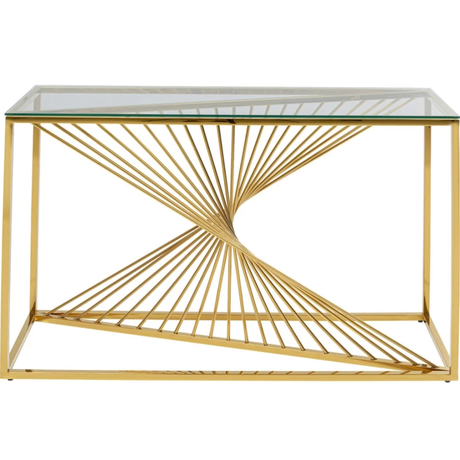 KARE Design Modern Console Table with Laser-Cut Gold Glass Top, 120cm x 40cm, Luxury Clear Glass Entryway Table