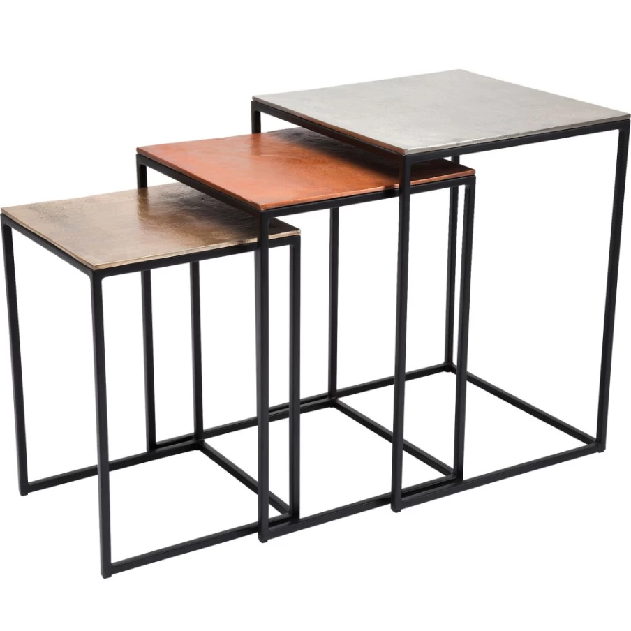 KARE Design Vintage Industrial Square Side Table Set of 3 - 41x41cm Loft Style Nightstand