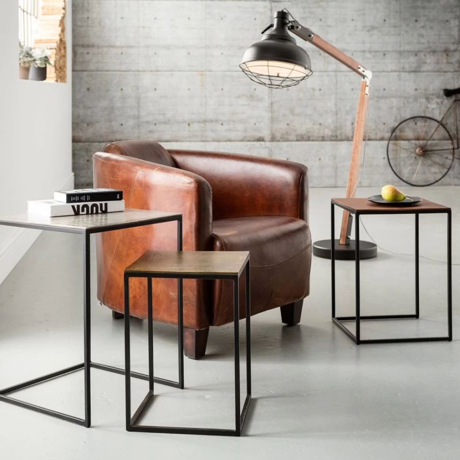KARE Design Vintage Industrial Square Side Table Set of 3 - 41x41cm Loft Style Nightstand