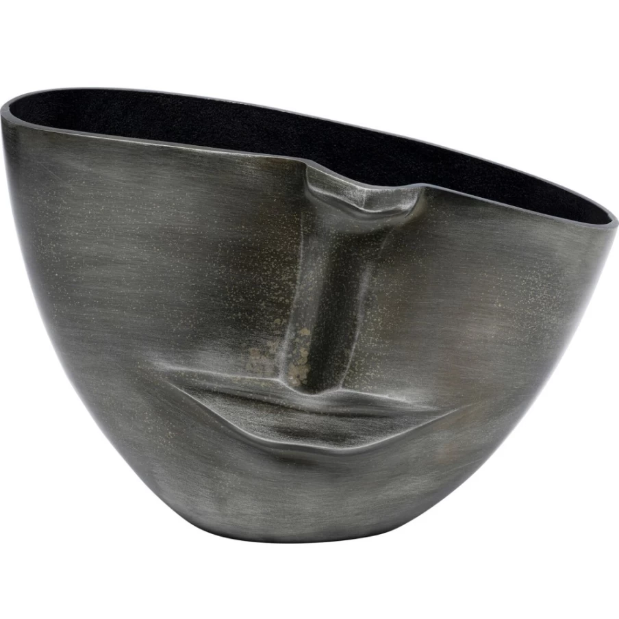 "KARE Design Modern Anthracite Half Face Vase - 31cm Height Decorative Sculptural Vase"