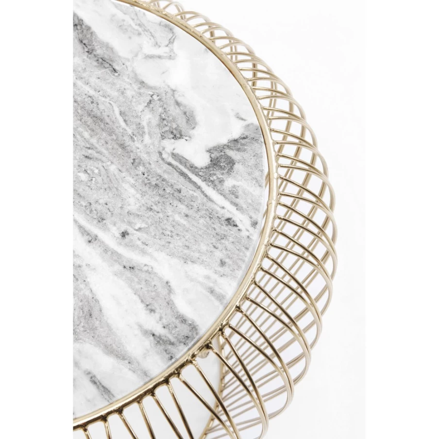 KARE Design Modern Side Table with Grey Marble Top and Brass Base - 43cm Round Accent Table for Living Room
