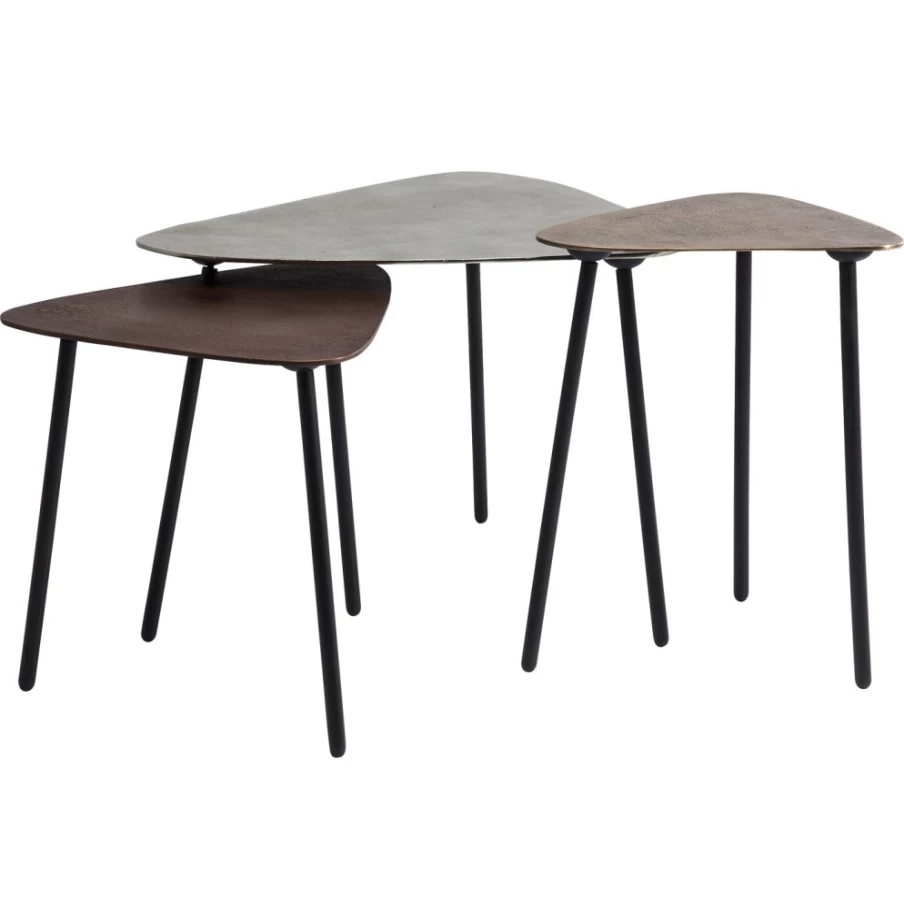 KARE Design Vintage Industrial Coffee Table Set - 3-Piece Loft Style Triangle Side Tables for Modern Living Room