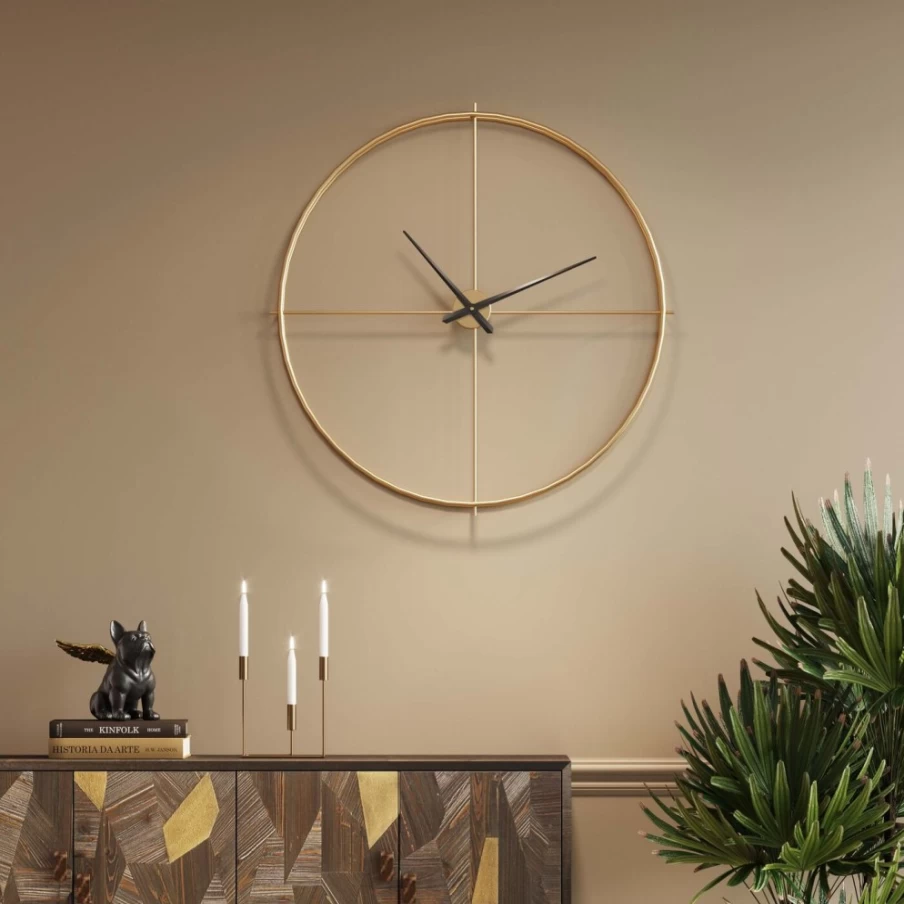 KARE Design Modern Wall Clock - 95cm Brass Round Minimalist Decorative Clock for Living Room