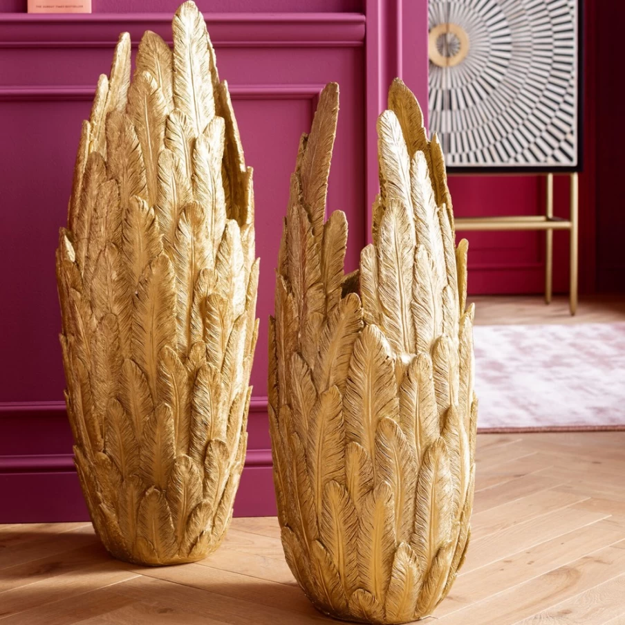 "KARE Design Gold Feather Decorative Vase – 80cm Tall Modern Home Decor"
