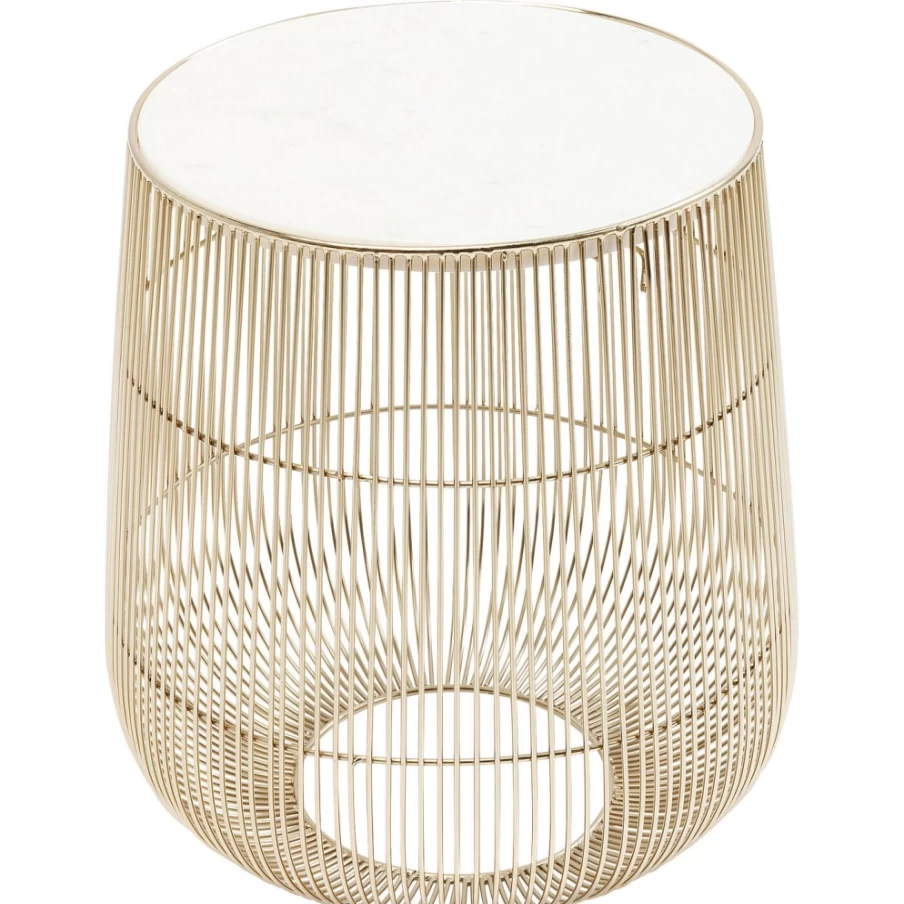 KARE Design Modern Side Table - White Marble Top with Brass Base, 32cm Round Accent Table for Living Room