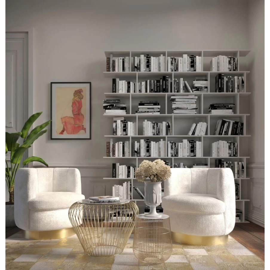 KARE Design Modern Side Table - White Marble Top with Brass Base, 32cm Round Accent Table for Living Room