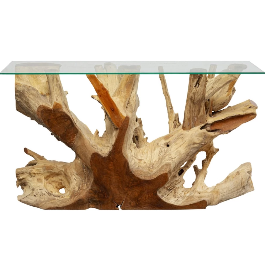 KARE Design Modern Console Table with Wooden Roots - 150cm x 40cm Entryway Hallway Sofa Table