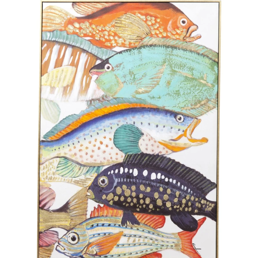 "KARE Design Modern Abstract Fish Art Print - Picture Touched Meeting Two - 75x100cm Wall Decor"
