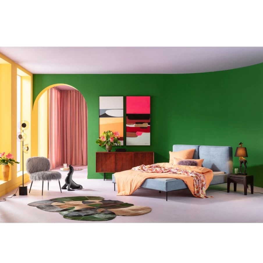 "KARE Design Modern Blue East Side Bed Frame 180x200cm – Cord Upholstered Queen Size"