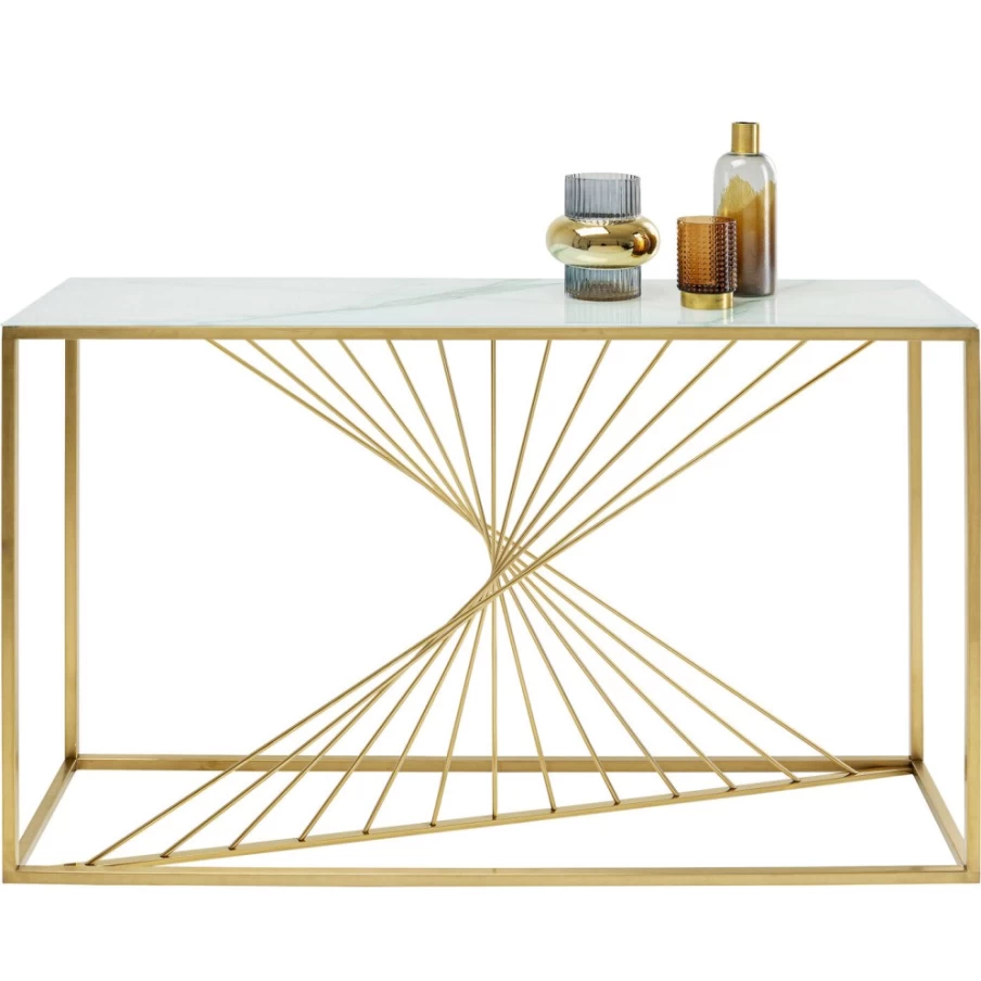 KARE Design Modern Console Table with Art Marble Top - Stylish 142cm Entryway Furniture