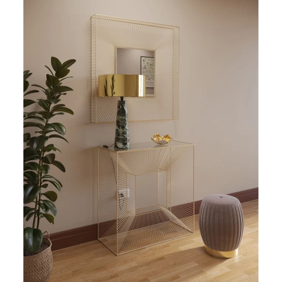 KARE Design Modern Console Table - 81x81cm Champagne Finish, Stylish Entryway Furniture