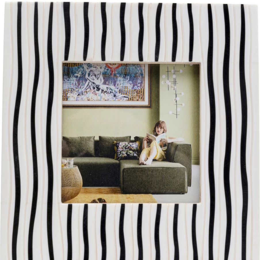 KARE Design Modern Black Stripes Picture Frame 10x10cm - Square Wall Photo Frame for Home Decor
