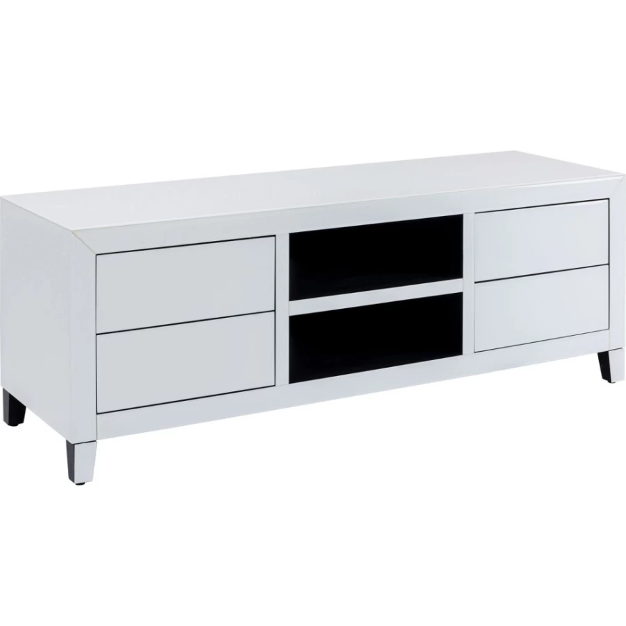 KARE Design Modern White Lowboard TV Stand with Push-to-Open Doors 140cm x 50cm Luxury Living Room Storage Cabinet