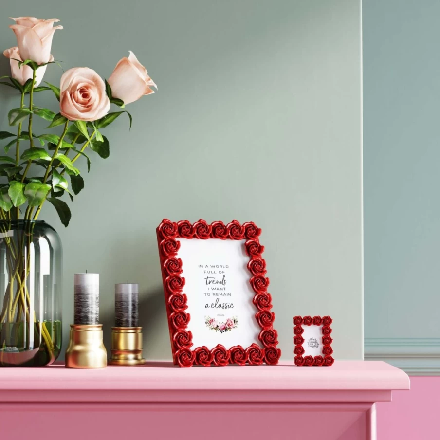 "KARE Design Romantic Rose Red Picture Frame 20x25cm - Elegant Wall or Tabletop Photo Display"
