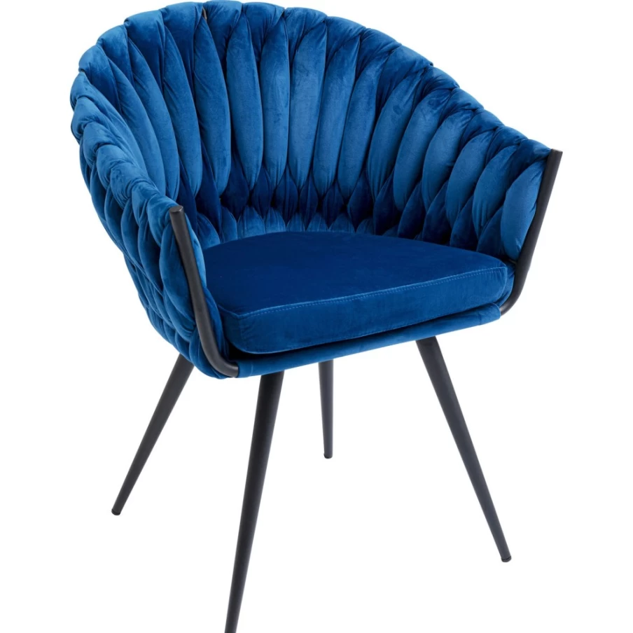 "KARE Design Modern Blue Armchair With Wooden Knot Accent - Stylish Comfort Chair For Living Room"