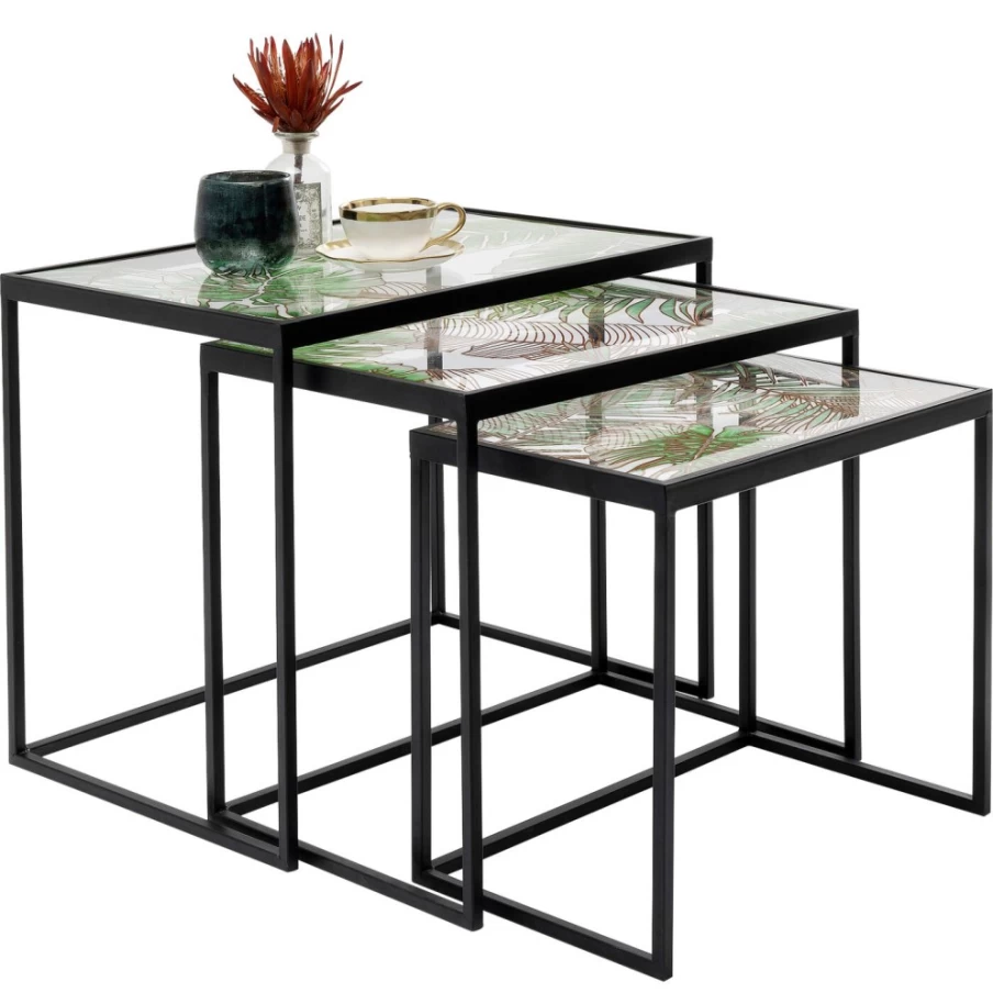 KARE Design Modern Jungle Side Table Set of 3 - Stylish Living Room End Tables
