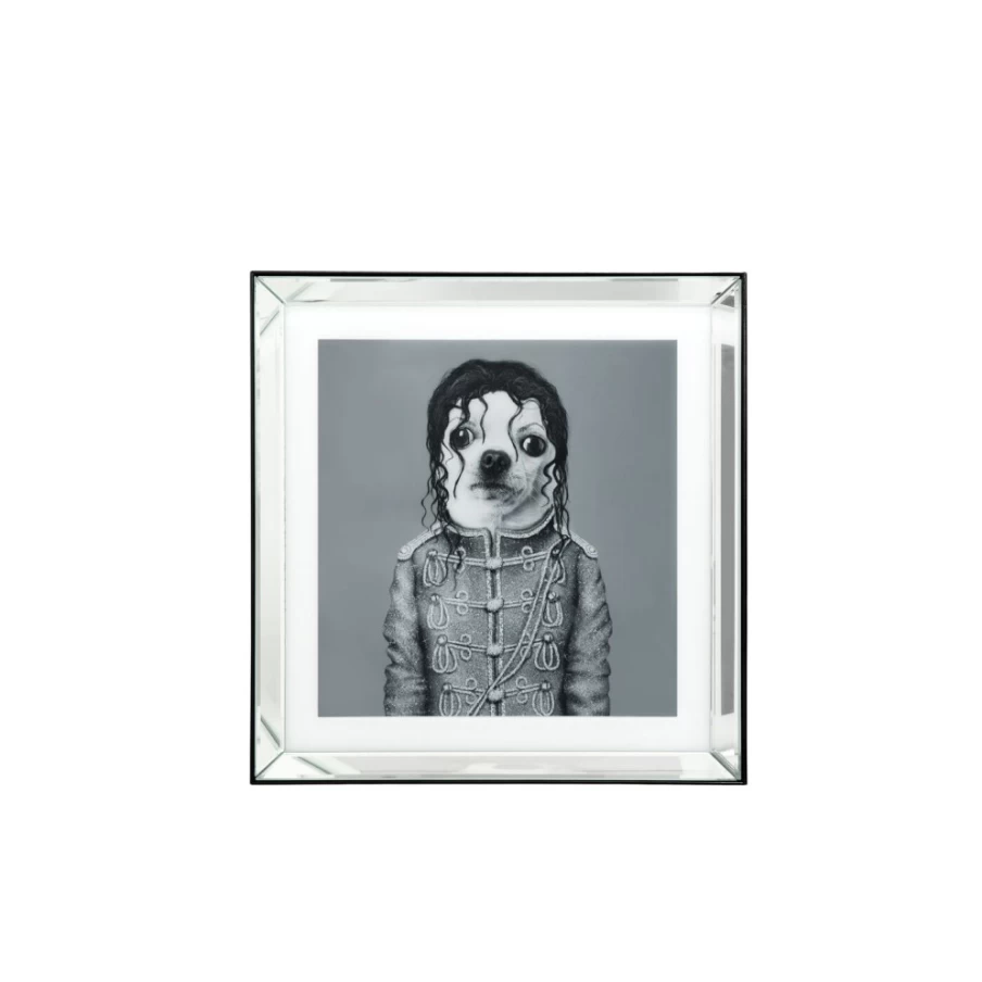 KARE Design Modern 60x60cm Picture Frame Mirror with King Dog Art - Wall Decor for Living Room