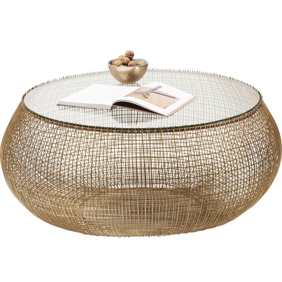 KARE Design Modern Gold Coffee Table Cesta - Mid-Century Luxury Accent Table for Living Room