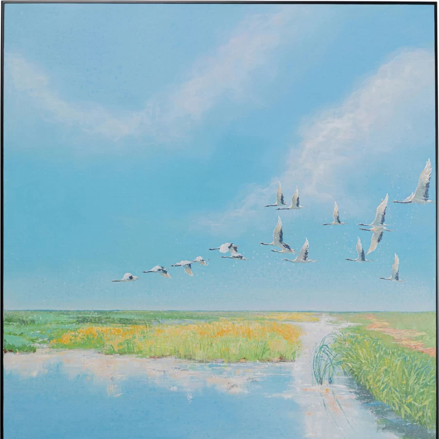 KARE Design Modern Framed Wall Art - 120x120cm Square Flying Birds Picture for Home Decor