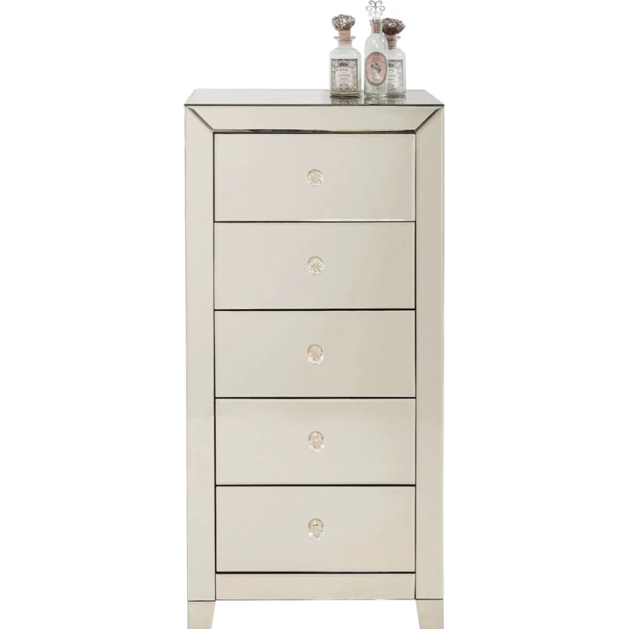 KARE Design Luxury High Dresser with 5 Champagne Gold Drawers - Modern Bedroom Storage Cabinet