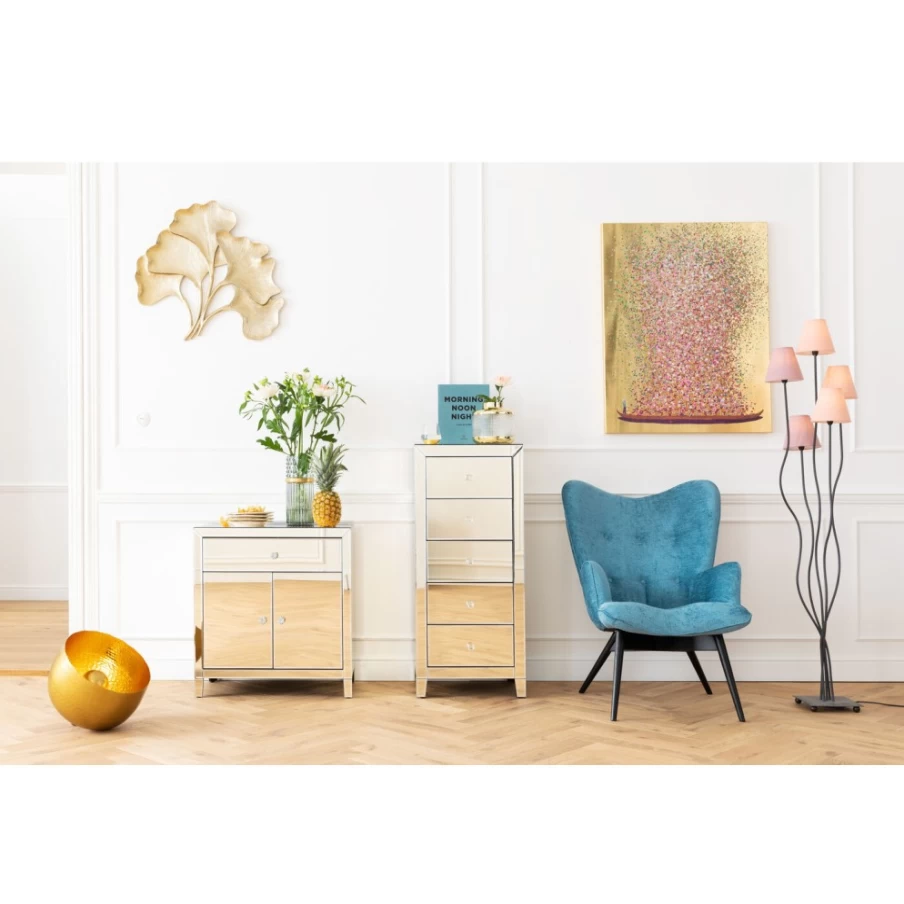 KARE Design Luxury High Dresser with 5 Champagne Gold Drawers - Modern Bedroom Storage Cabinet