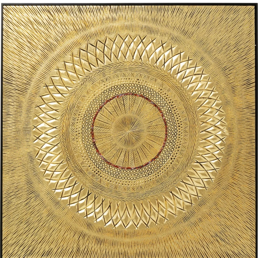 KARE Design Modern Gold Geometric Circle Wall Art - 120x120cm Abstract Picture for Home Decor