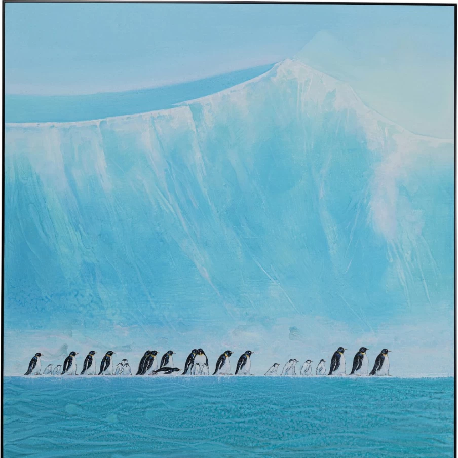 "KARE Design Framed Walking Penguins Art Print 140x140cm Modern Square Wall Decor"