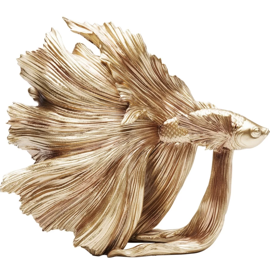 KARE Design Modern Betta Fish Gold Sculpture - Small Decorative Figurine for Home & Office Decor