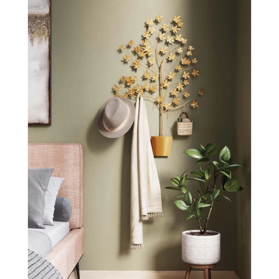 KARE Design Modern Wall Wardrobe with Leafline Gold Finish - 93Cm Wide Storage Cabinet