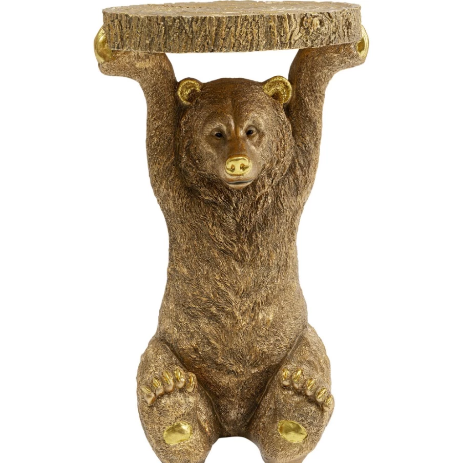 KARE Design Modern Gold Bear Side Table - 35x34cm Animal-Themed Nightstand