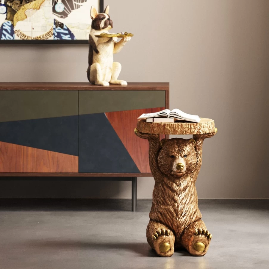 KARE Design Modern Gold Bear Side Table - 35x34cm Animal-Themed Nightstand