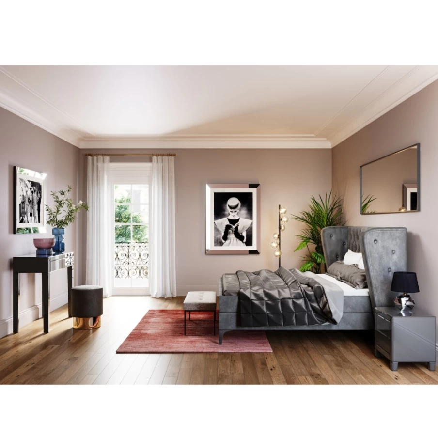 KARE Design Benito Boxspring Bed in Moon Grey, 180x200 cm, Modern Luxury Bed Frame