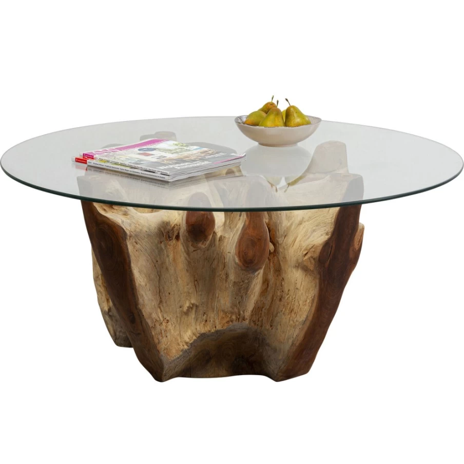 KARE Design Modern Coffee Table with Natural Roots Finish - 100cm Oval Shape for Living Room