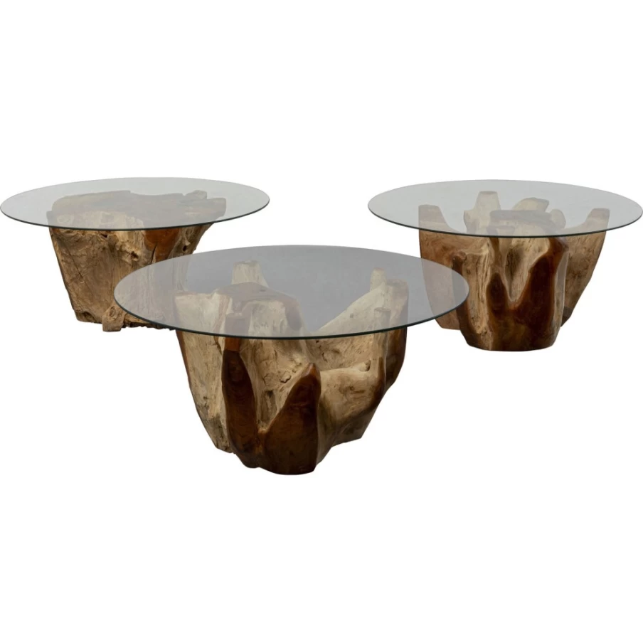 KARE Design Modern Coffee Table with Natural Roots Finish - 100cm Oval Shape for Living Room