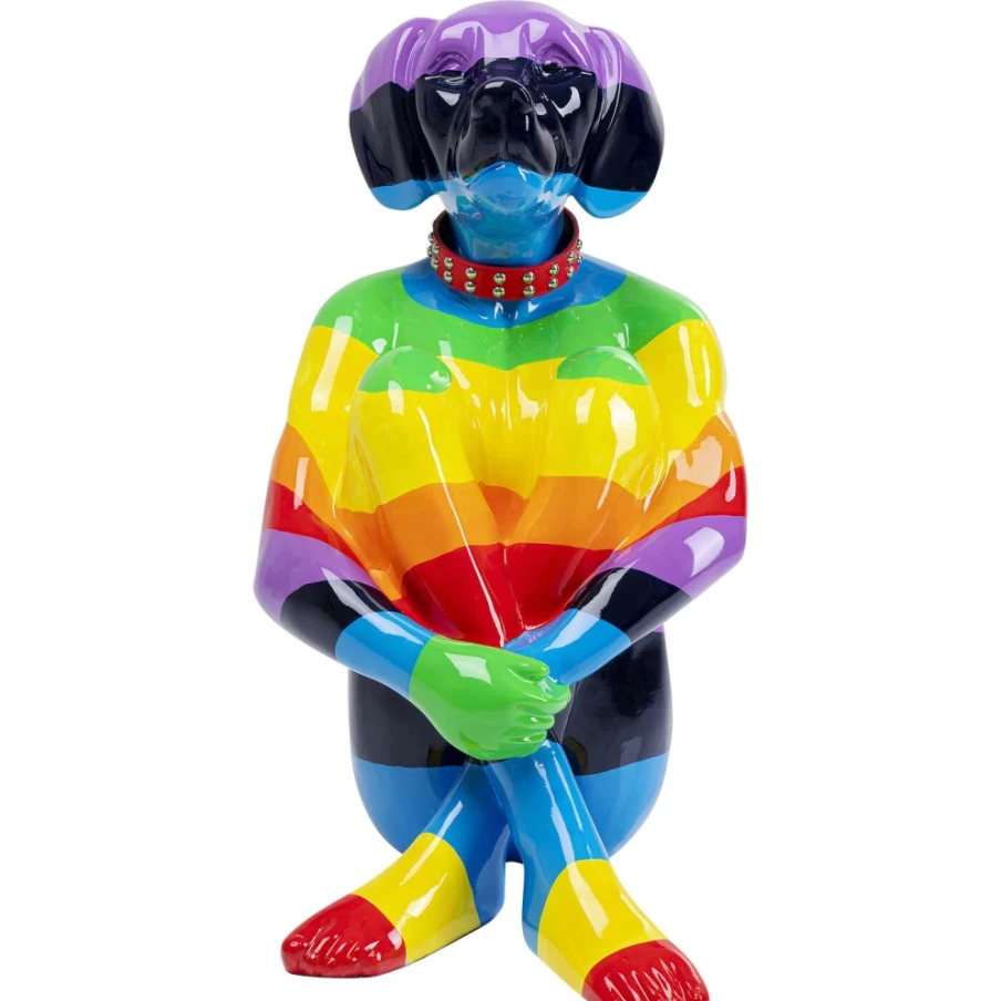 KARE Design Modern Rainbow Sitting Dog Deco Figurine - 80cm Vibrant Home Decor Statue