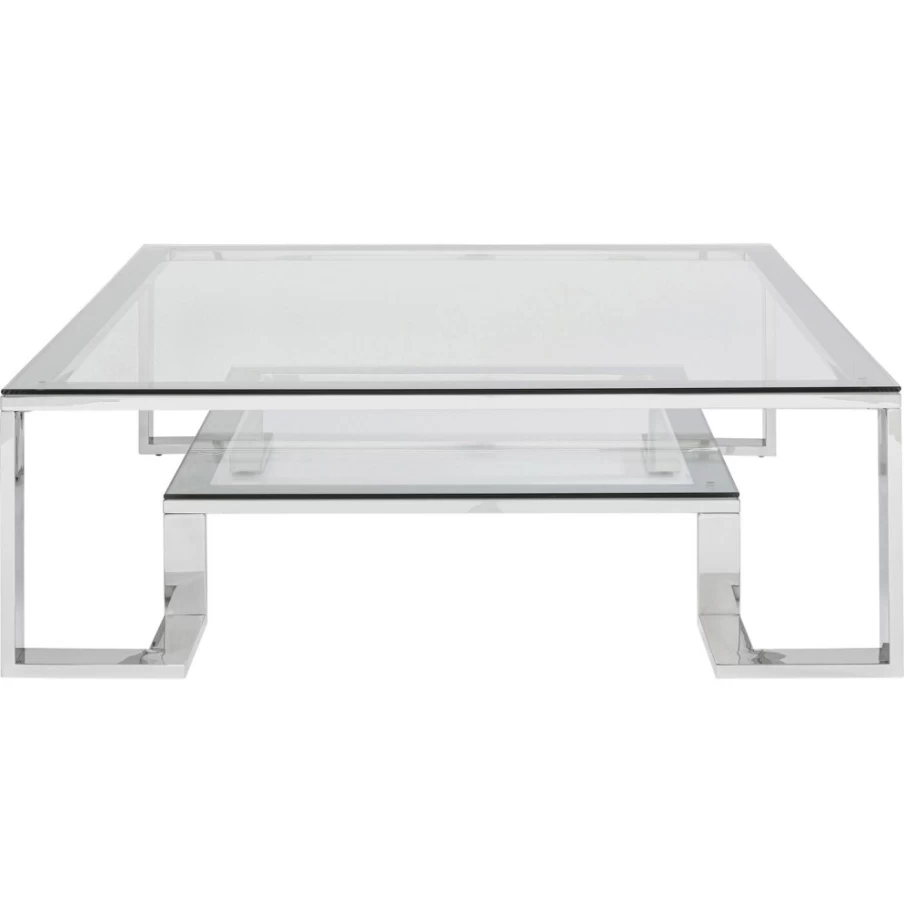 KARE Design Modern Silver Rush Coffee Table - 120x120cm Square Luxury Metal Glass Living Room Center Table