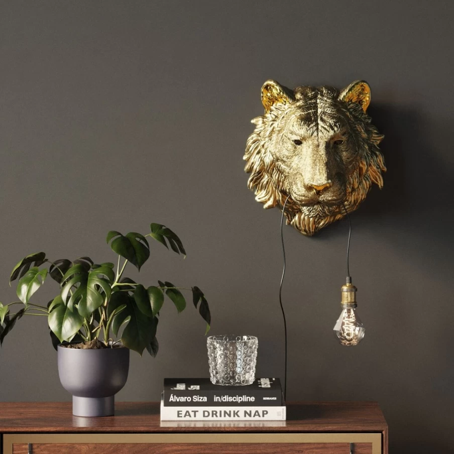 KARE Design Modern Animal Wall Lamp - 34cm Tiger Head Sculptural Lighting for Home Decor