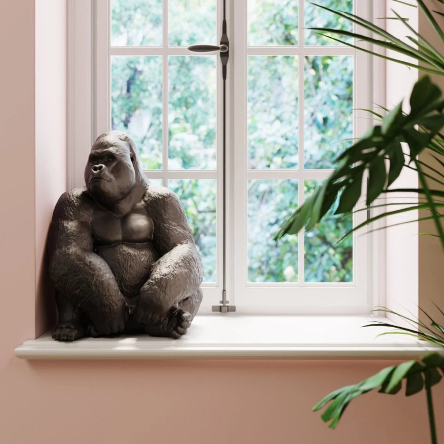 KARE Design Modern XL Black Gorilla Monkey Statue - 76cm Tall Decorative Figurine for Home & Garden