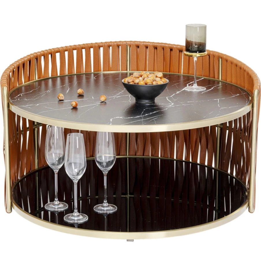 KARE Design Modern Copper Coffee Table - 86cm Round Oval Living Room Center Table