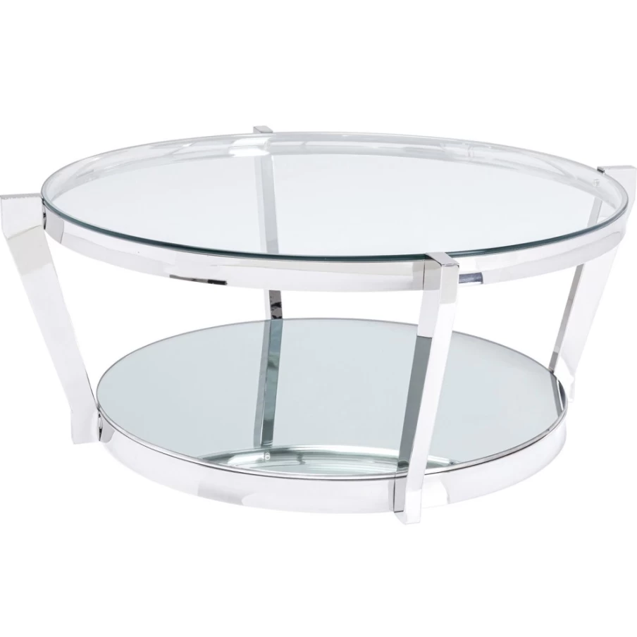 KARE Design Modern Silver Coffee Table - Monocolo Style, 90cm Round Glass Top for Living Room