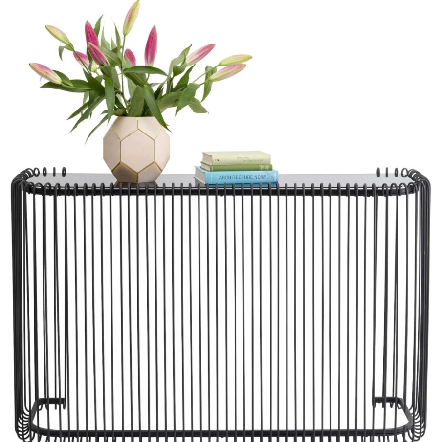 KARE Design Modern Console Table with Wire Glass Top - Black, 142cm x 89cm, Contemporary Entryway Furniture