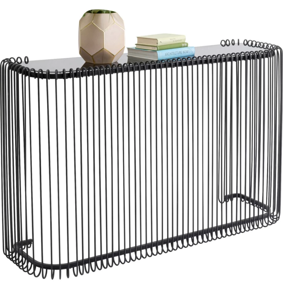KARE Design Modern Console Table with Wire Glass Top - Black, 142cm x 89cm, Contemporary Entryway Furniture