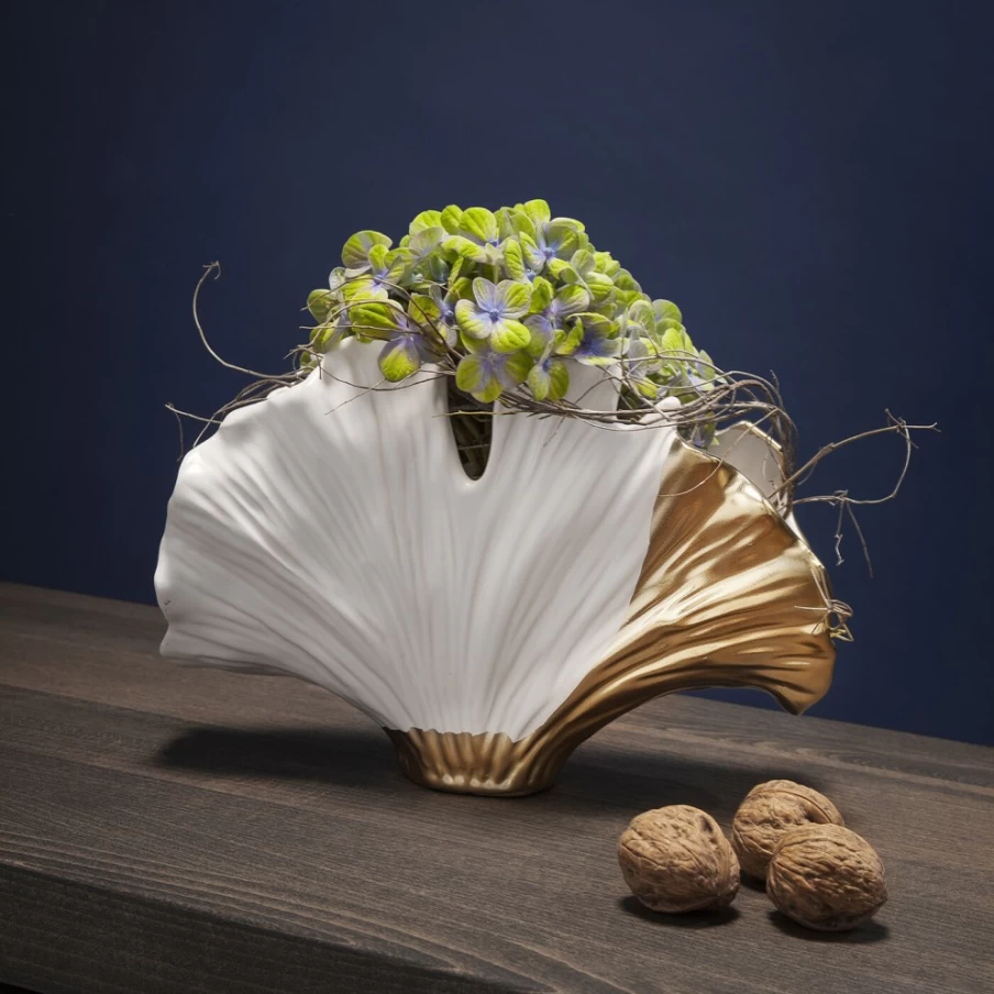 KARE Design Modern Ginkgo Leaf Vase - 18cm Elegant Home Decor