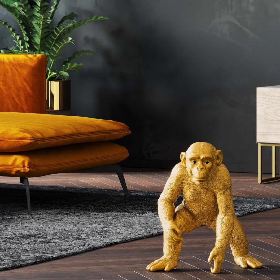 KARE Design Modern Gold Ape Sculpture - 50cm Decorative Figurine for Home & Office Decor
